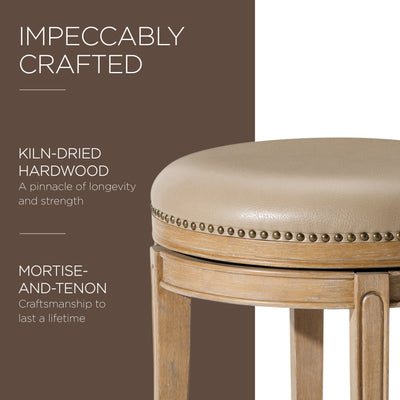 Maven Lane Stool, Weathered Oak Finish w/Avanti Bone Vegan Leather (Open Box) - VMInnovations