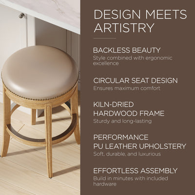 Maven Lane Stool, Weathered Oak Finish w/Avanti Bone Vegan Leather (Open Box) - VMInnovations
