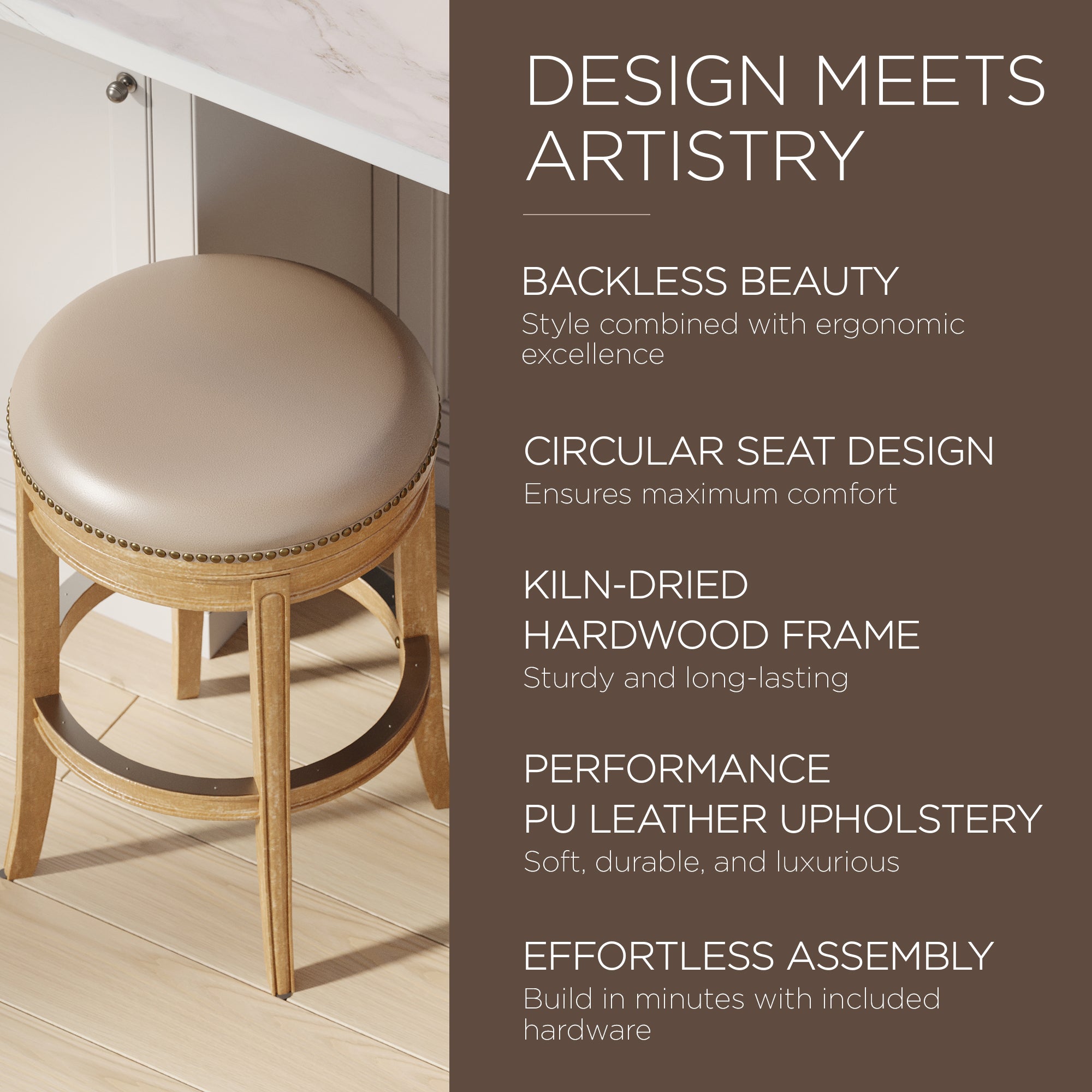 Maven Lane Counter Stool, Weathered Oak Finish w/ Avanti Vegan Leather (Used)