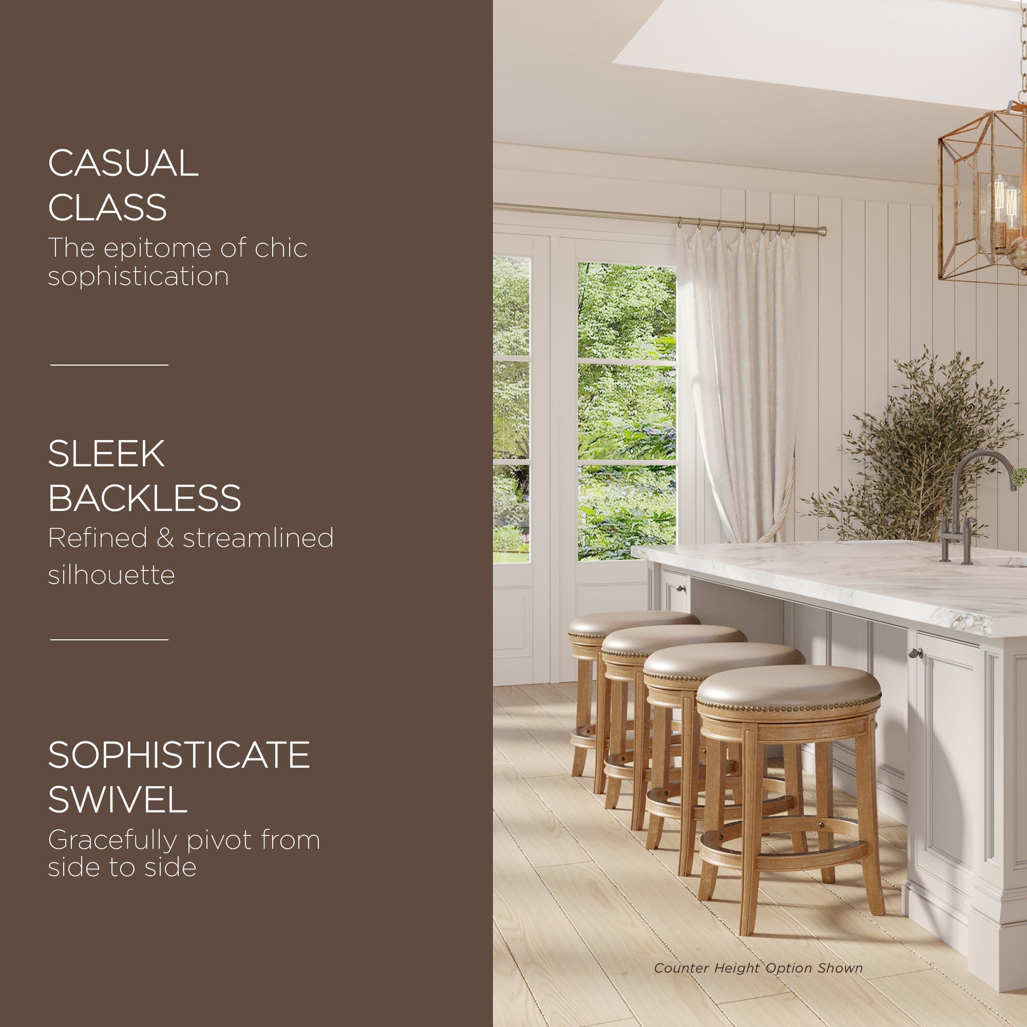 Maven Lane Backless Bar Stool, Weathered Oak Finish w/Avanti Vegan Leather(Used) - VMInnovations