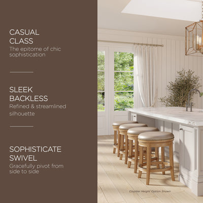 Maven Lane Backless Bar Stool, Weathered Oak Finish w/Avanti Vegan Leather(Used) - VMInnovations
