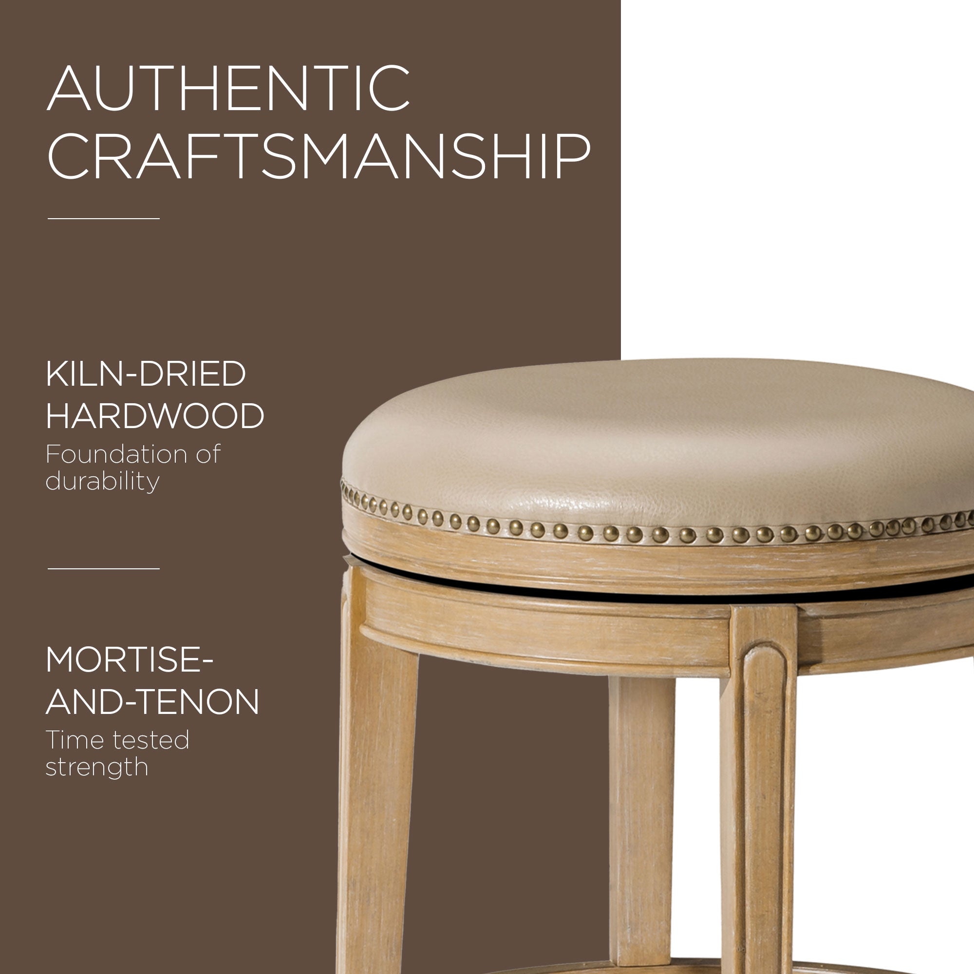 Maven Lane Backless Bar Stool, Weathered Oak Finish w/Avanti Vegan Leather(Used) - VMInnovations