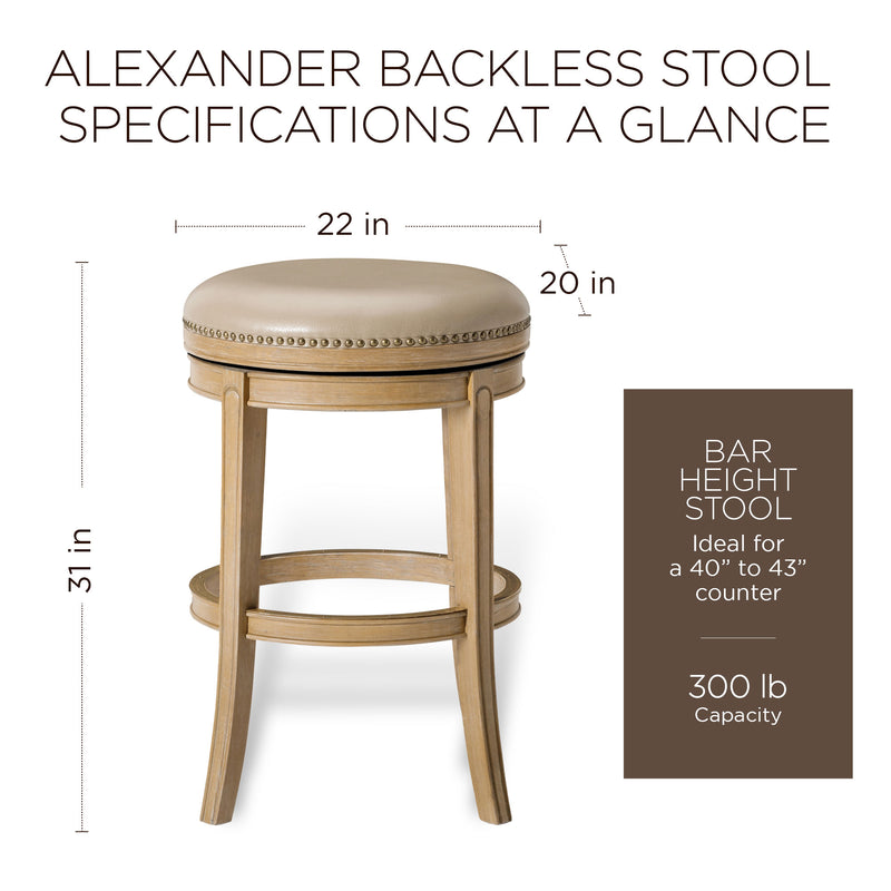 Maven Lane Backless Bar Stool, Weathered Oak Finish w/Avanti Vegan Leather(Used)