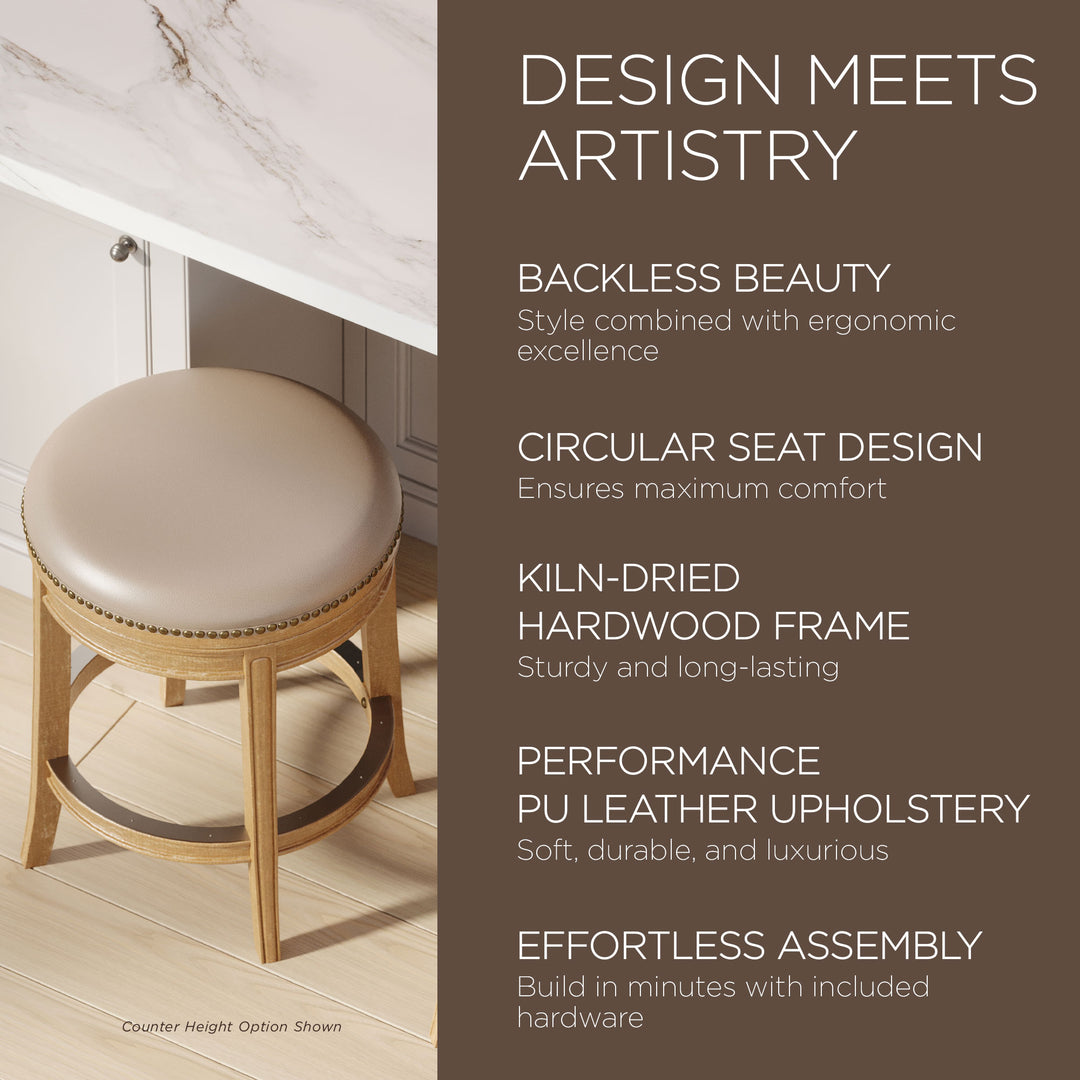 Maven Lane Backless Bar Stool, Weathered Oak Finish w/Avanti Vegan Leather(Used)