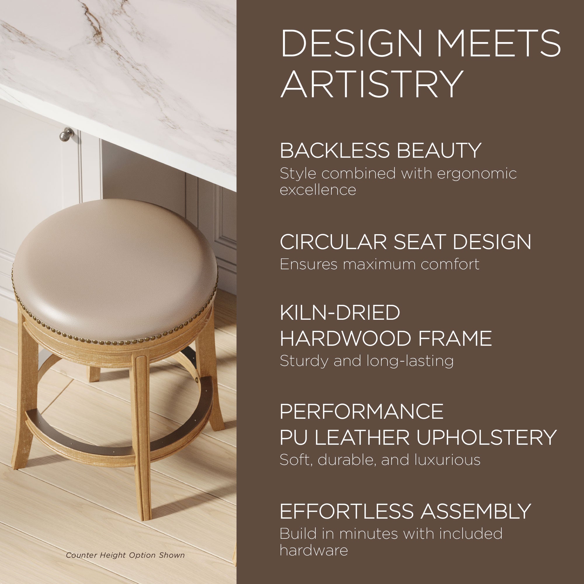 Maven Lane Backless Bar Stool, Weathered Oak Finish w/Avanti Vegan Leather(Used) - VMInnovations