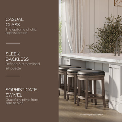 Maven Lane Bar Stool, Reclaimed Oak Finish w/Ronan Stone Vegan Leather(Open Box) - VMInnovations