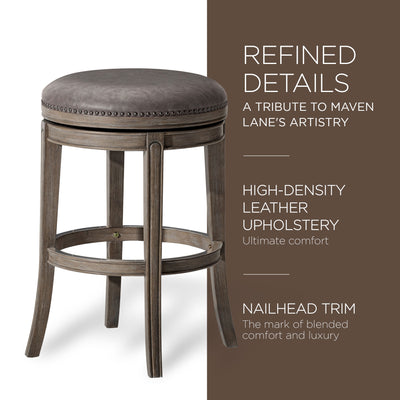 Maven Lane Bar Stool, Reclaimed Oak Finish w/Ronan Stone Vegan Leather(Open Box) - VMInnovations