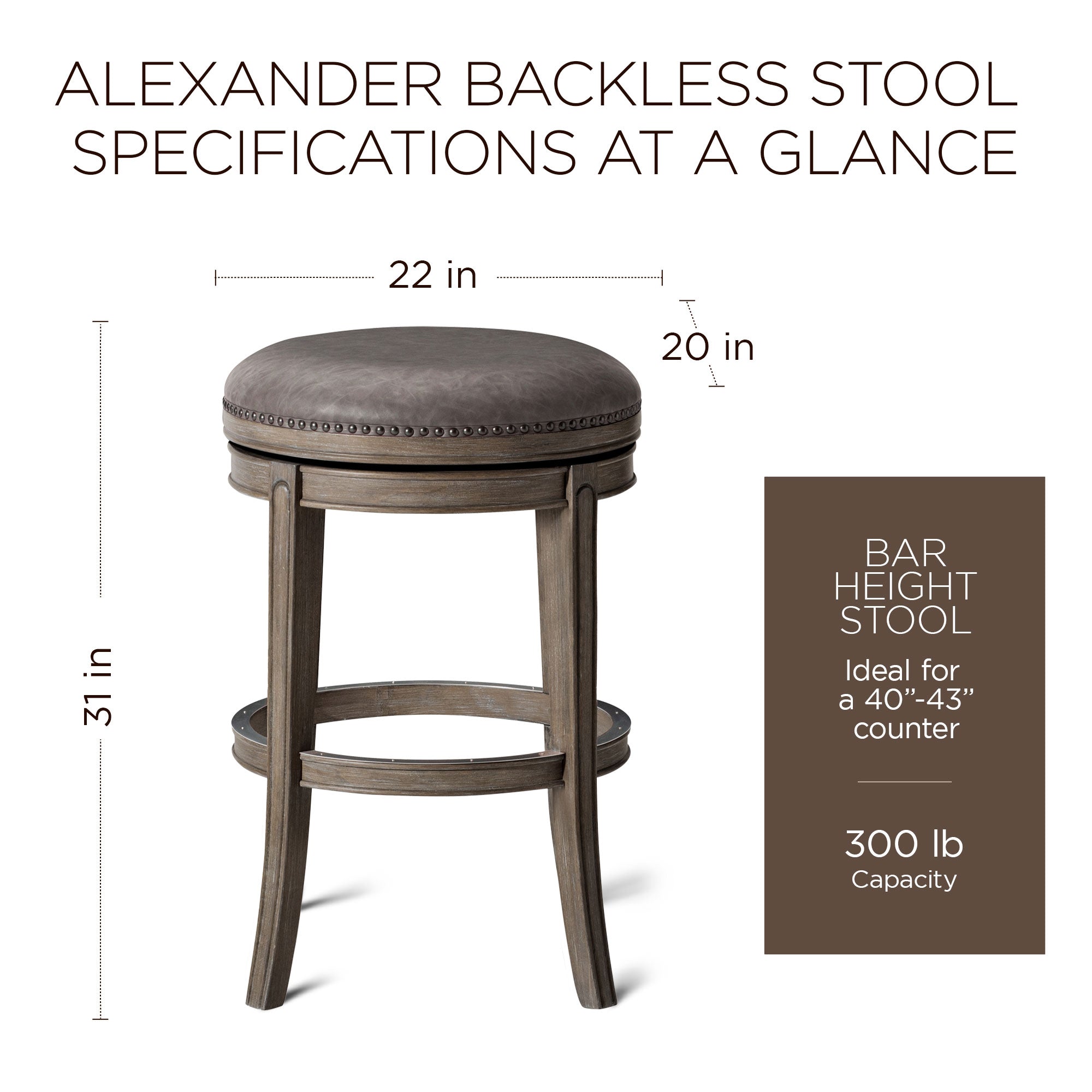Maven Lane Bar Stool, Reclaimed Oak Finish w/Ronan Stone Vegan Leather(Open Box) - VMInnovations