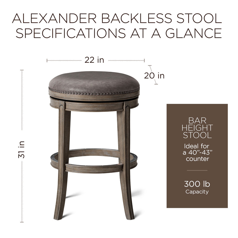 Maven Lane Bar Stool, Reclaimed Oak Finish w/Ronan Stone Vegan Leather(Open Box)