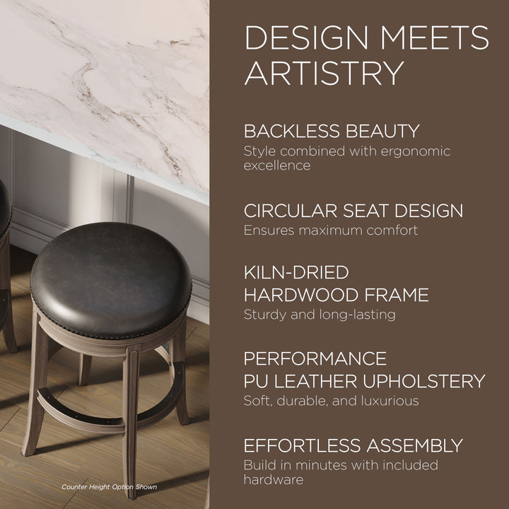 Maven Lane Bar Stool, Reclaimed Oak Finish w/Ronan Stone Vegan Leather(Open Box)