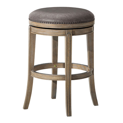 Maven Lane Alexander Backless Bar Stool, Reclaimed Oak Finish w/ Ronan Stone Vegan Leather