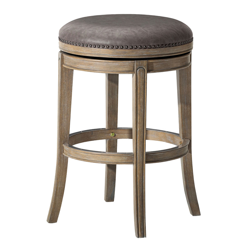 Maven Lane Alexander Backless Bar Stool, Reclaimed Oak Finish w/ Ronan Stone Vegan Leather