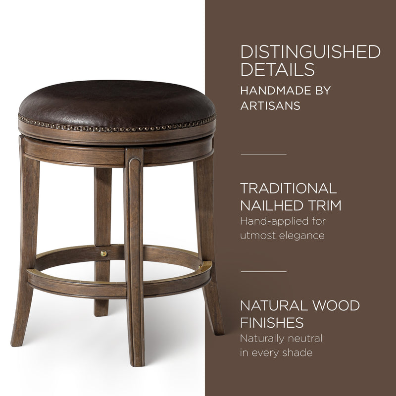 Maven Lane Alexander Backless Counter Stool, Walnut Finish w/ Marksman Saddle Vegan Leather