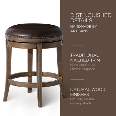 Maven Lane Backless Counter Stool, Walnut Finish, Saddle Vegan Leather(Open Box)