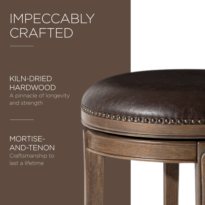 Maven Lane Alexander Stool, Walnut Finish w/ Marksman Saddle Vegan Leather(Used)