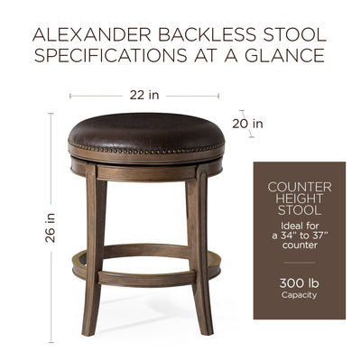 Maven Lane Backless Counter Stool, Walnut Finish, Saddle Vegan Leather(Open Box)