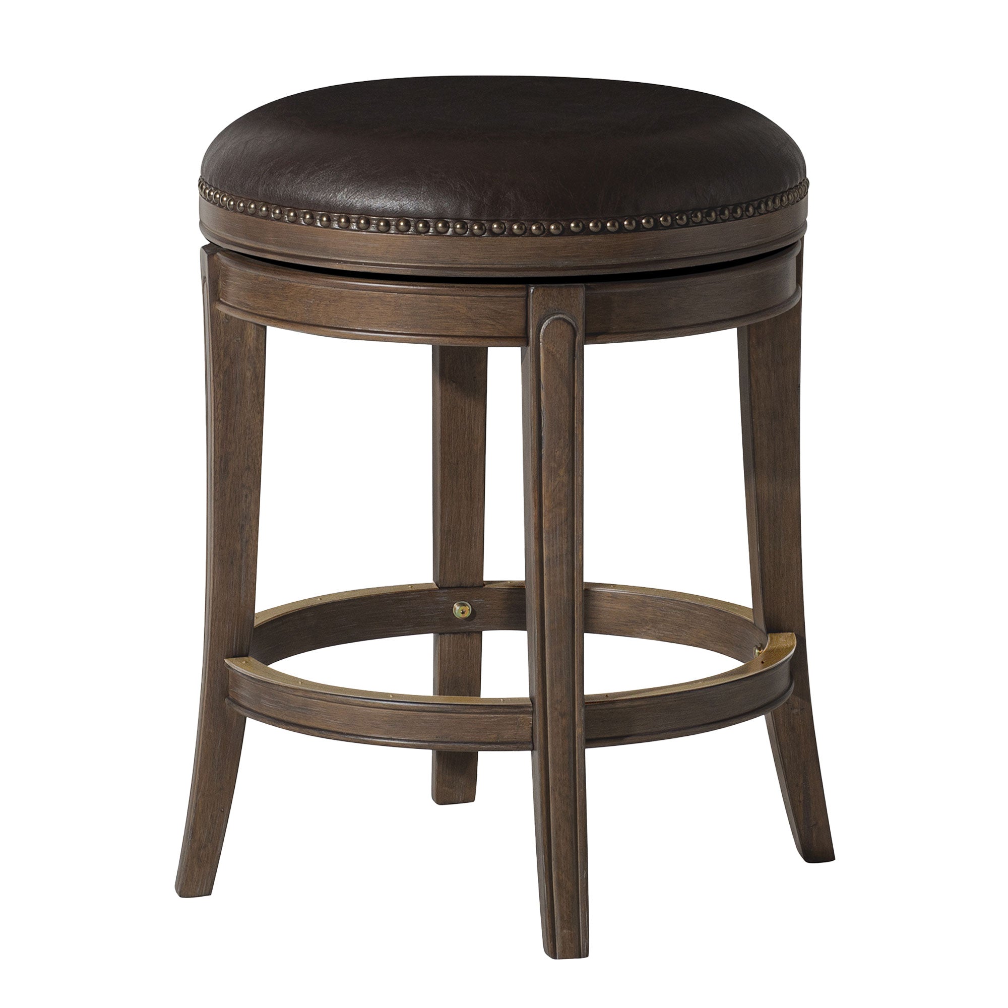 Maven Lane Alexander Backless Counter Stool, Walnut Finish w/ Marksman Saddle Vegan Leather - VMInnovations