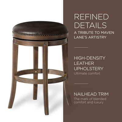 Maven Lane Bar Stool, Walnut Finish w/Marksman Saddle Vegan Leather (Open Box)