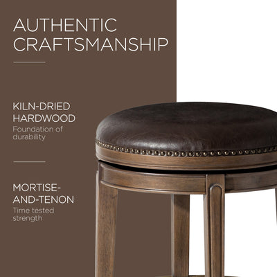Maven Lane Bar Stool, Walnut Finish w/ Marksman Saddle Vegan Leather (For Parts)
