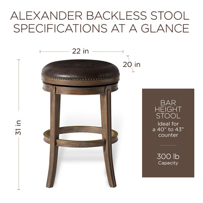 Backless Bar Stool, Walnut Finish w/ Marksman Saddle Vegan Leather (Used)