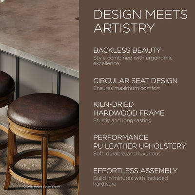 Maven Lane Bar Stool, Walnut Finish w/ Marksman Saddle Vegan Leather (For Parts) - VMInnovations
