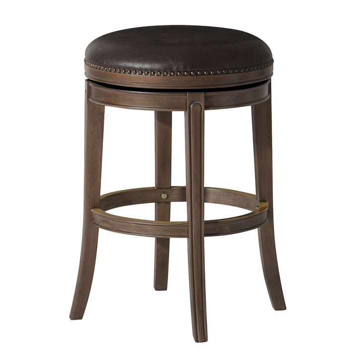 Maven Lane Bar Stool, Walnut Finish w/ Marksman Saddle Vegan Leather (For Parts) - VMInnovations