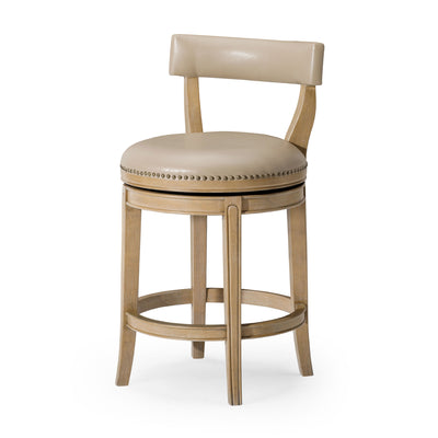 Maven Lane Alexander Counter Stool, Weathered Oak Finish w/ Avanti Bone Vegan Leather