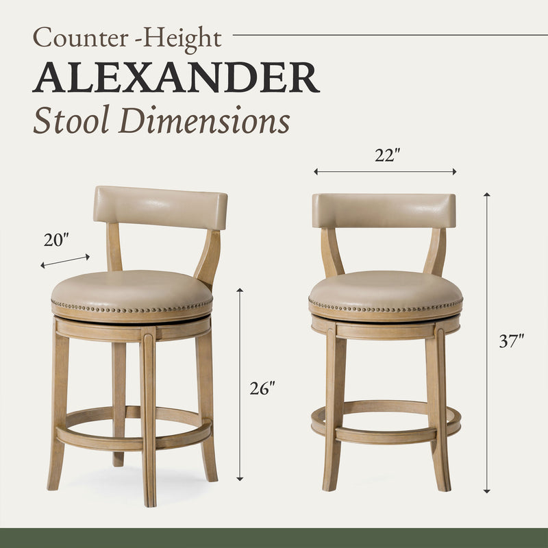 Maven Lane Alexander Counter Stool, Weathered Oak Finish w/ Avanti Bone Vegan Leather