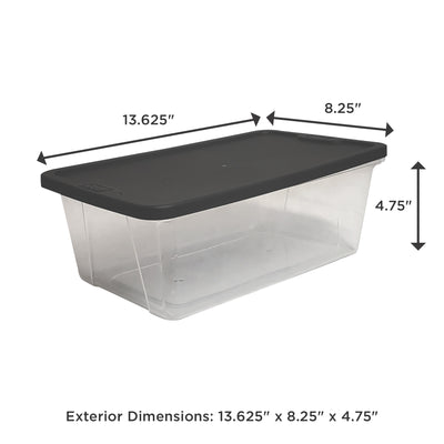 Homz Snaplock Extra Small 6-Quart Clear Storage Container Tote with Gray Lid