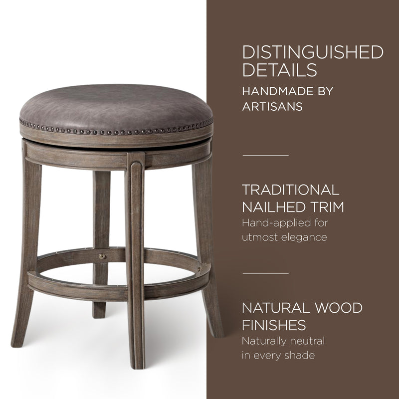 Maven Lane Alexander Backless Counter Stool, Reclaimed Oak Finish w/ Ronan Stone Vegan Leather