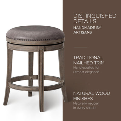 Maven Lane Backless Stool, Reclaimed Oak Finish w/ Ronan Vegan Leather (Used) - VMInnovations