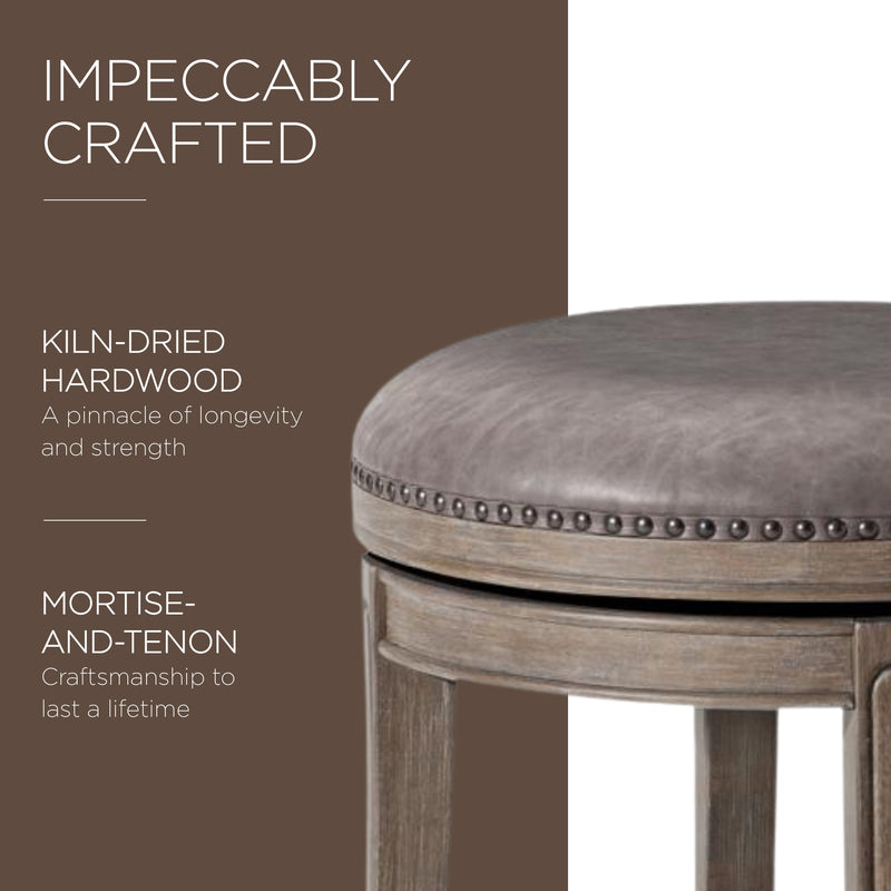 Maven Lane Alexander Backless Counter Stool, Reclaimed Oak Finish w/ Ronan Stone Vegan Leather