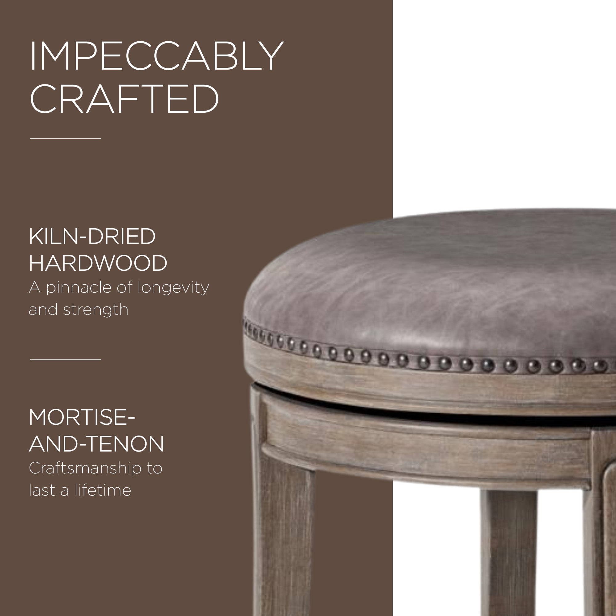 Maven Lane Backless Stool, Reclaimed Oak Finish w/ Ronan Vegan Leather (Used) - VMInnovations