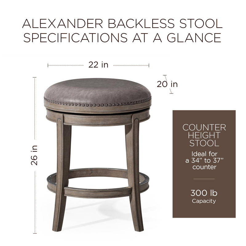 Maven Lane Alexander Backless Counter Stool, Reclaimed Oak Finish w/ Ronan Stone Vegan Leather