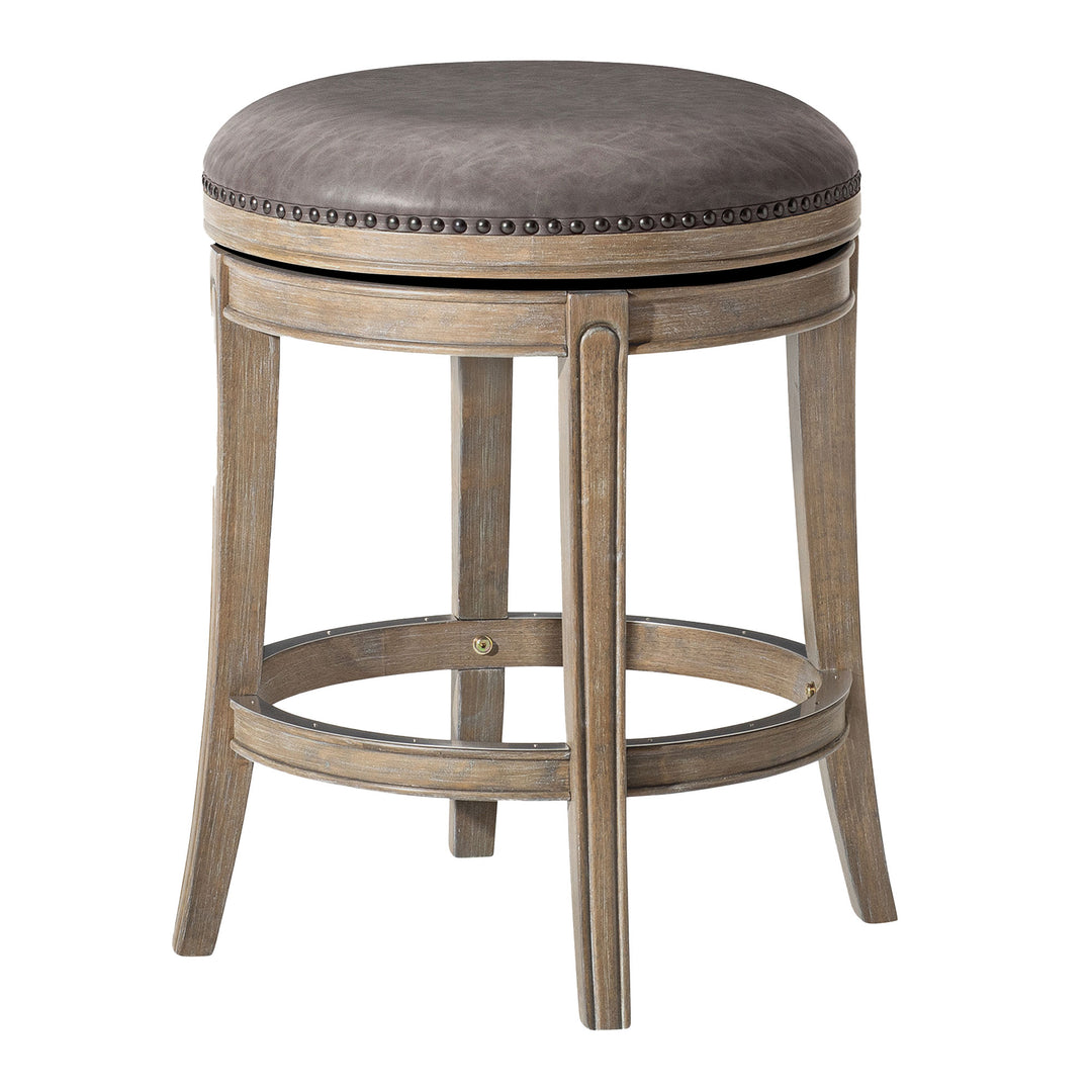 Maven Lane Alexander Backless Counter Stool, Reclaimed Oak Finish w/ Ronan Stone Vegan Leather - VMInnovations