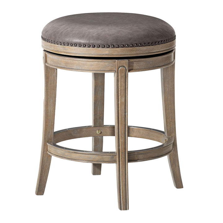 Maven Lane Alexander Backless Counter Stool, Reclaimed Oak Finish w/ Ronan Stone Vegan Leather - VMInnovations
