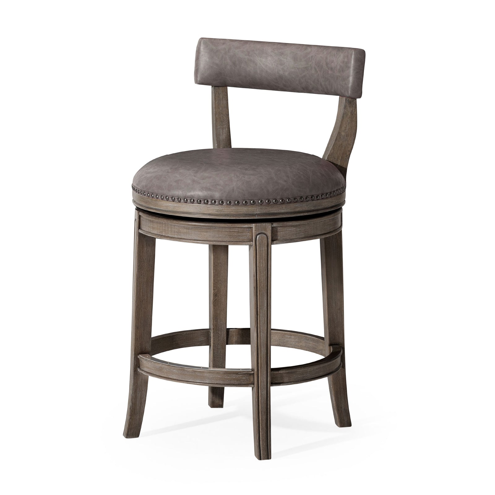 Maven Lane Alexander Counter Stool, Reclaimed Oak Finish w/ Ronan Stone Vegan Leather - VMInnovations