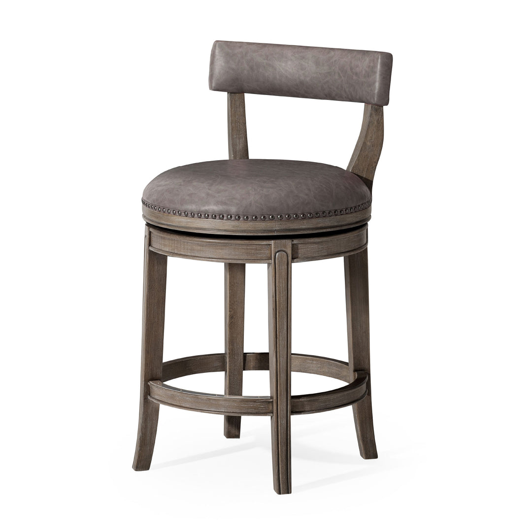 Maven Lane Counter Stool, Reclaimed Oak Finish w/Stone Vegan Leather (Open Box) - VMInnovations