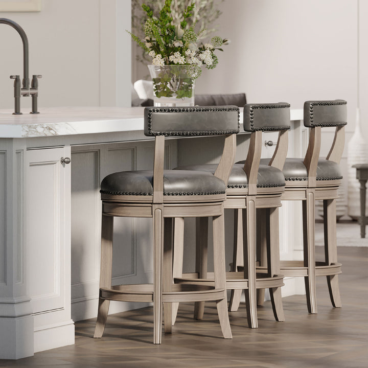 Maven Lane Counter Stool, Reclaimed Oak Finish w/Stone Vegan Leather (Used) - VMInnovations