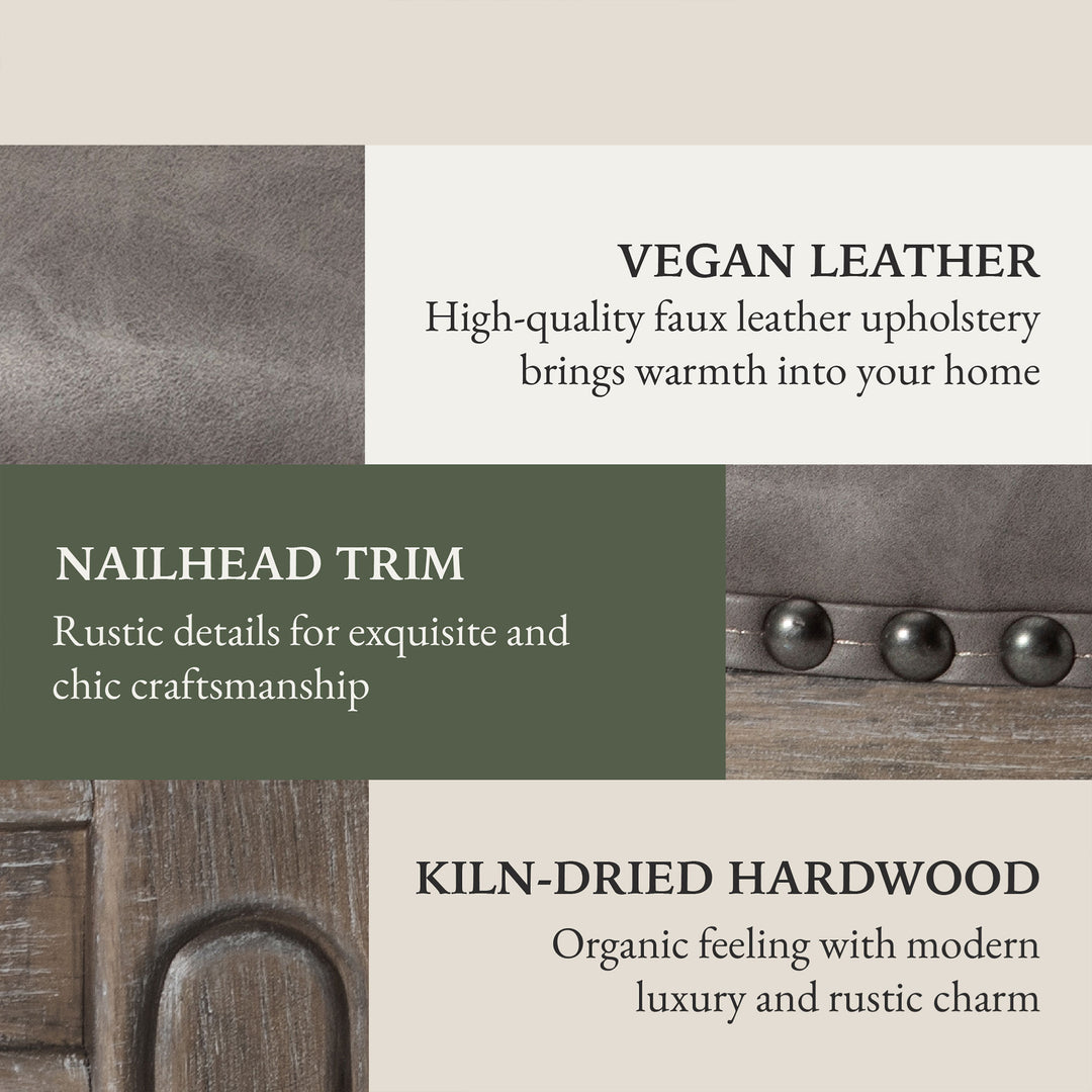 Maven Lane Counter Stool, Reclaimed Oak Finish w/Stone Vegan Leather (Open Box) - VMInnovations