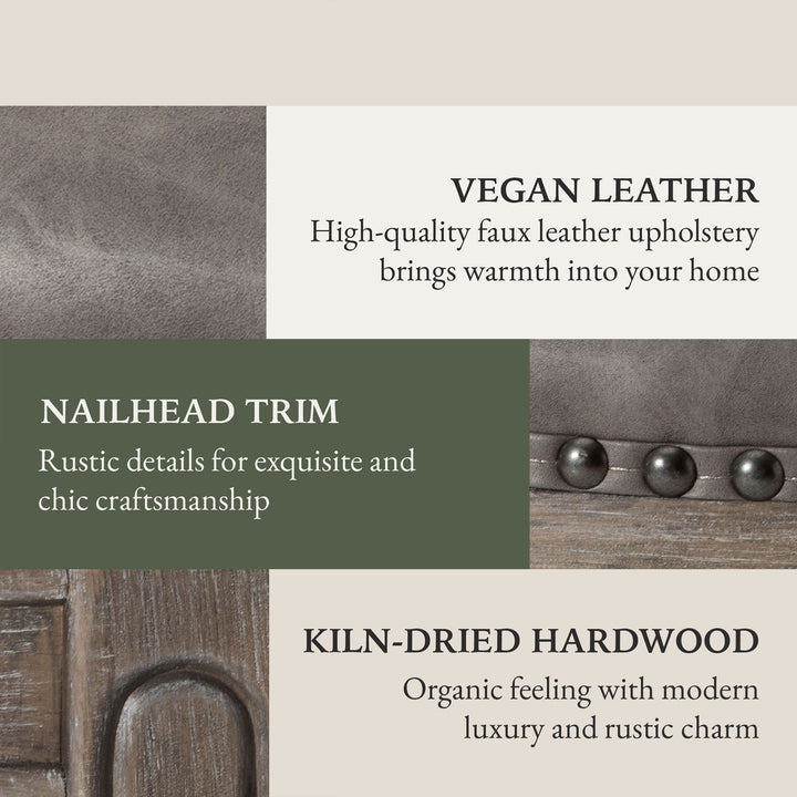 Maven Lane Counter Stool, Reclaimed Oak Finish w/Stone Vegan Leather (Open Box) - VMInnovations