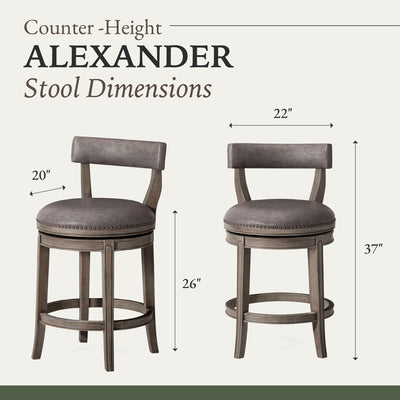 Maven Lane Alexander Counter Stool, Reclaimed Oak Finish w/ Ronan Stone Vegan Leather