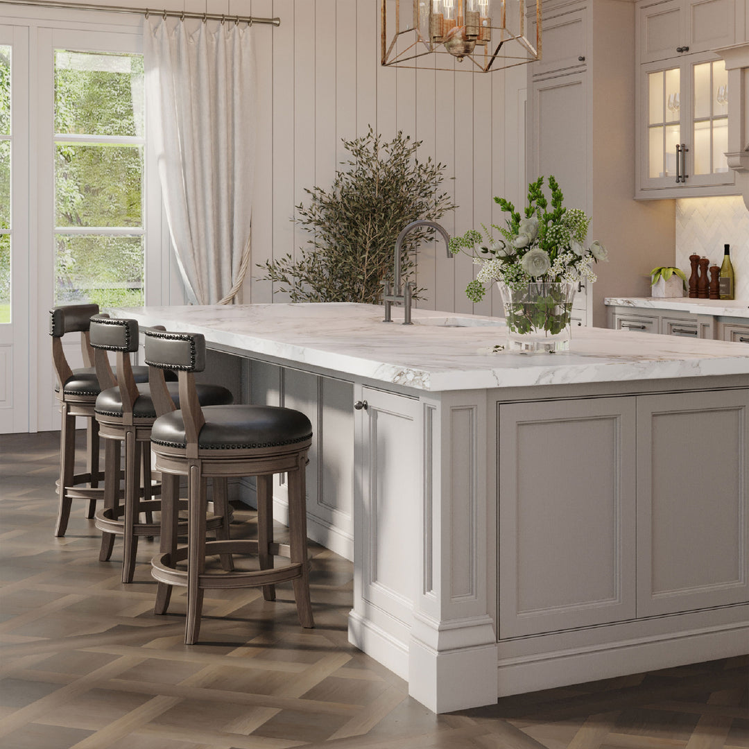 Maven Lane Counter Stool, Reclaimed Oak Finish w/Stone Vegan Leather (Open Box) - VMInnovations