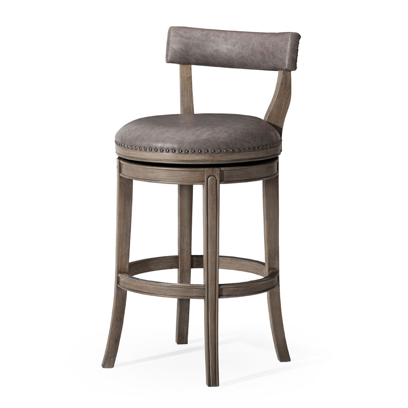 Maven Lane Alexander Bar Stool, Reclaimed Oak Finish w/ Ronan Stone Vegan Leather