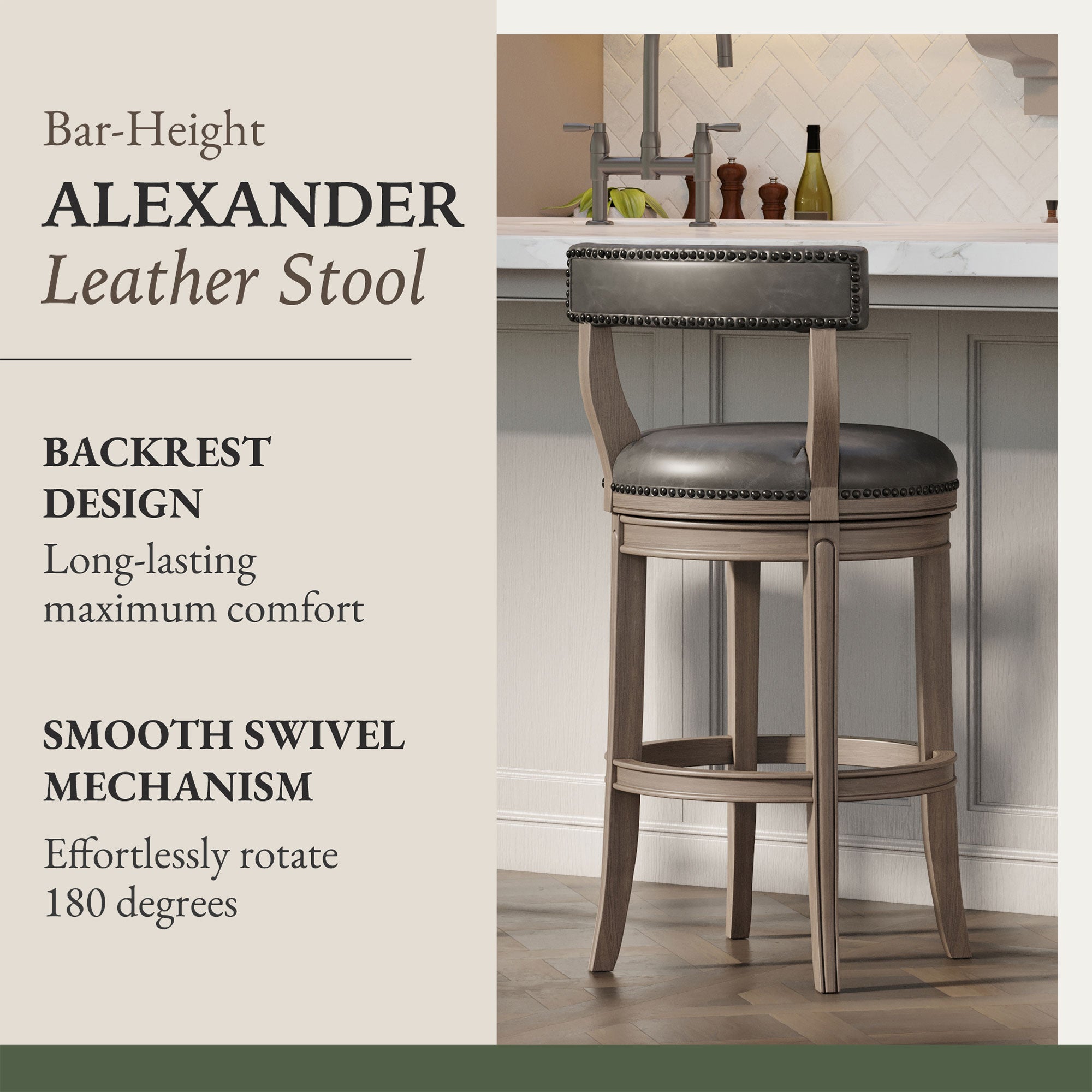 Maven Lane Bar Stool, Reclaimed Oak Finish w/ Ronan Vegan Leather (For Parts) - VMInnovations