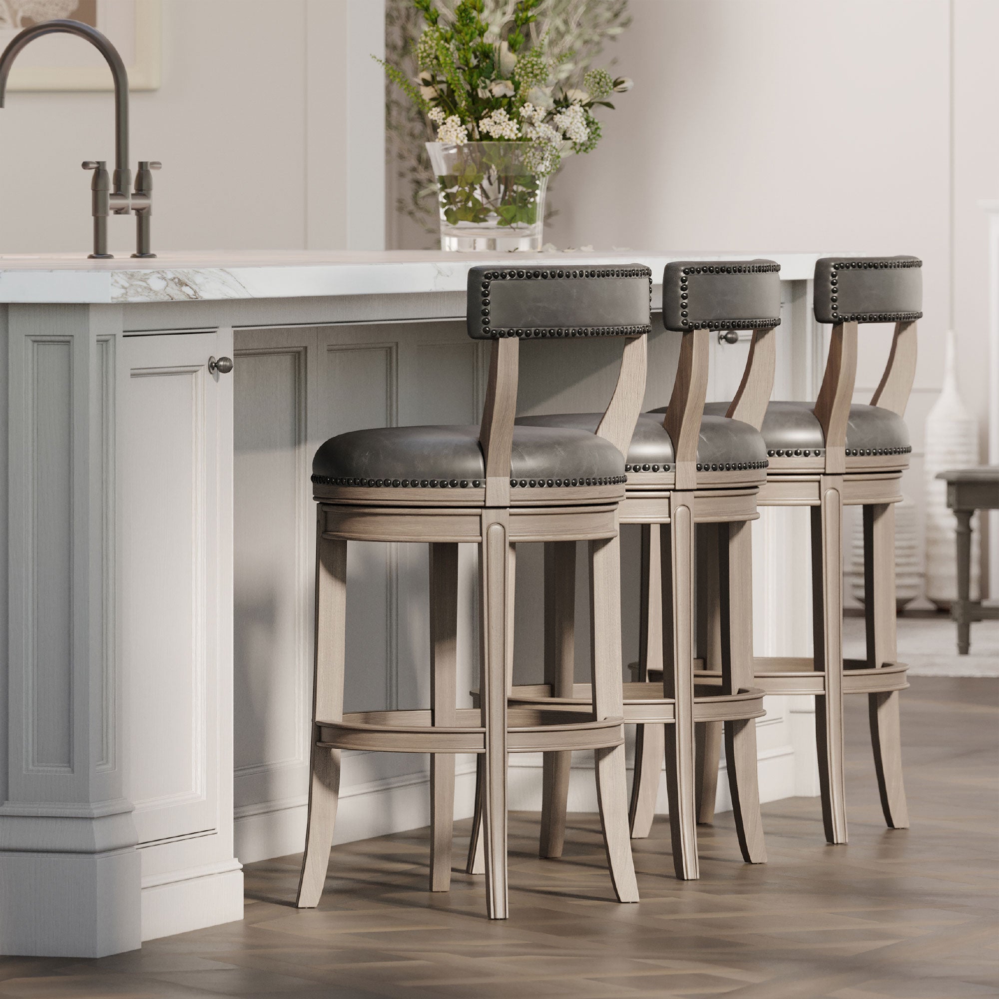 Maven Lane Bar Stool, Reclaimed Oak Finish w/ Ronan Vegan Leather (For Parts) - VMInnovations