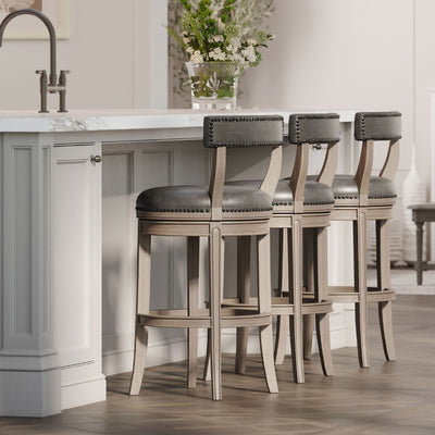 Maven Lane Alexander Bar Stool, Reclaimed Oak Finish w/ Ronan Stone Vegan Leather