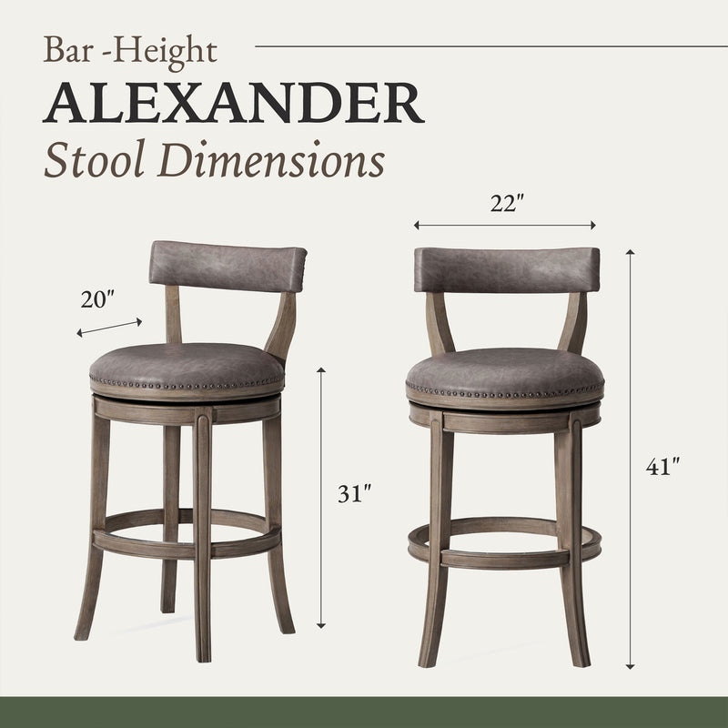 Maven Lane Alexander Bar Stool, Reclaimed Oak Finish w/ Ronan Stone Vegan Leather