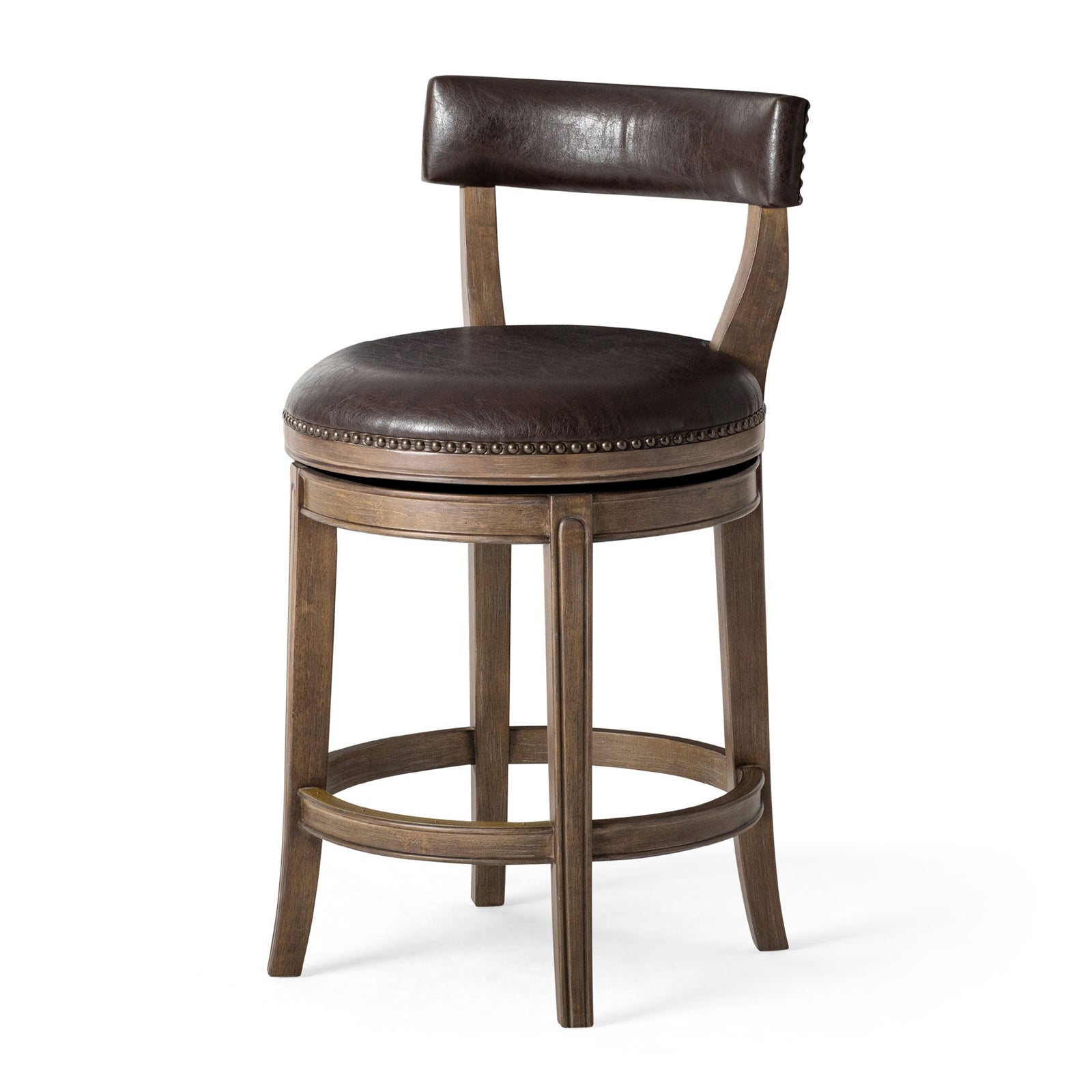 Maven Lane Alexander Counter Stool, Walnut Finish w/ Marksman Saddle Vegan Leather - VMInnovations