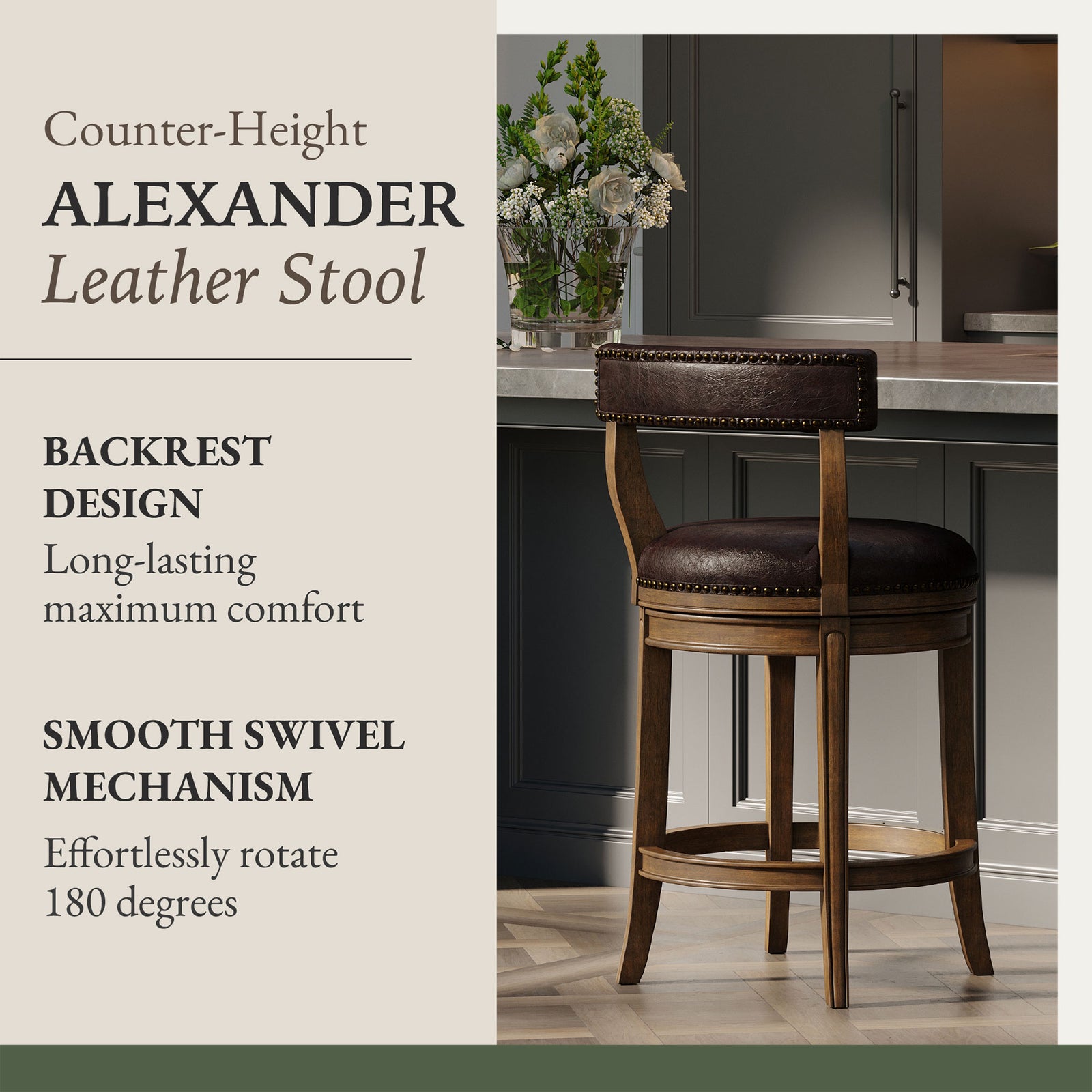 Maven Lane Counter Stool, Walnut Finish w/ Marksman Vegan Leather (Open Box) - VMInnovations